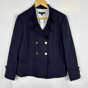 Ann Taylor Women Cropped Double Breasted Blazer Jacket Sz 10 Navy Classic Preppy